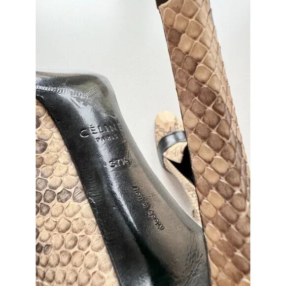 CELINE Phoebe Philo Snakeskin Black Leather High Heel Stiletto Pumps, Size 37.5 - Picture 14 of 16